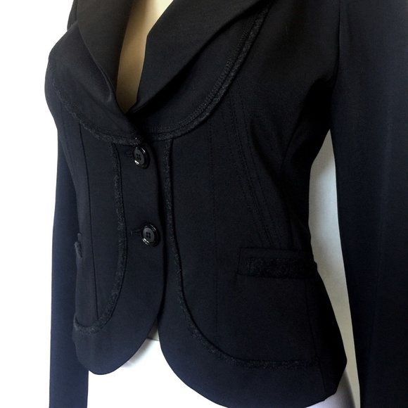 Annarita N Black Blazer Jacket 4 8 Felt Trim Notch - Picture 6 of 8
